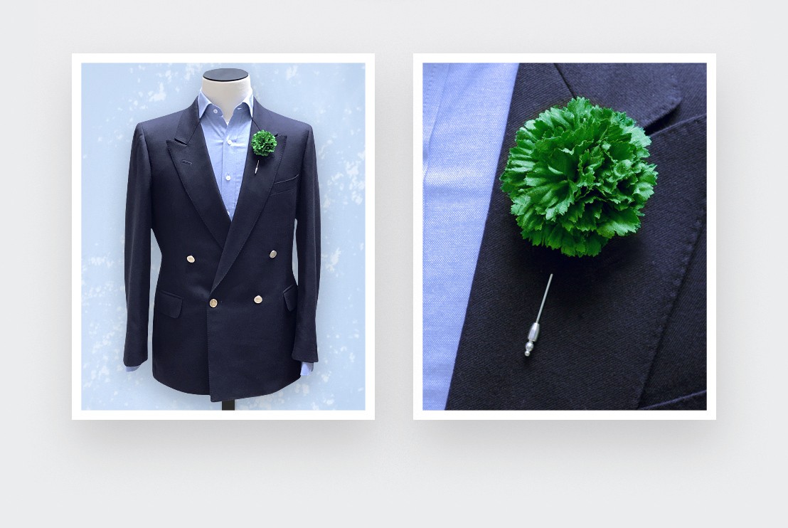 Boutonnière pour costume Soie Verte - Cinabre Paris