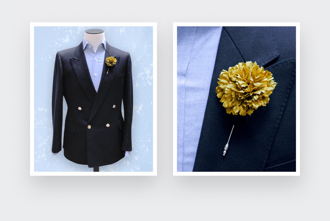 Flower Lapel Pin Yellow Silk - Cinabre Paris