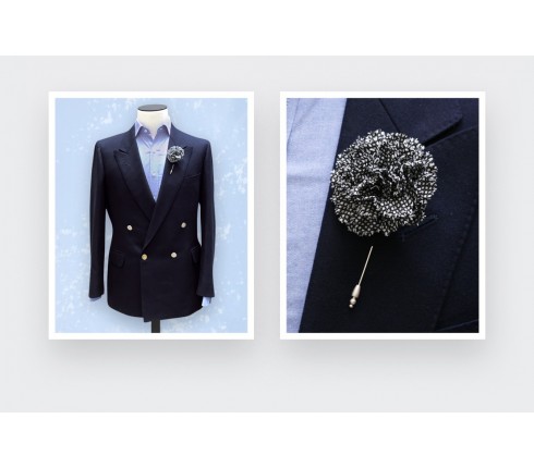 black and white caviar flower lapel pin - wool - cinabre paris