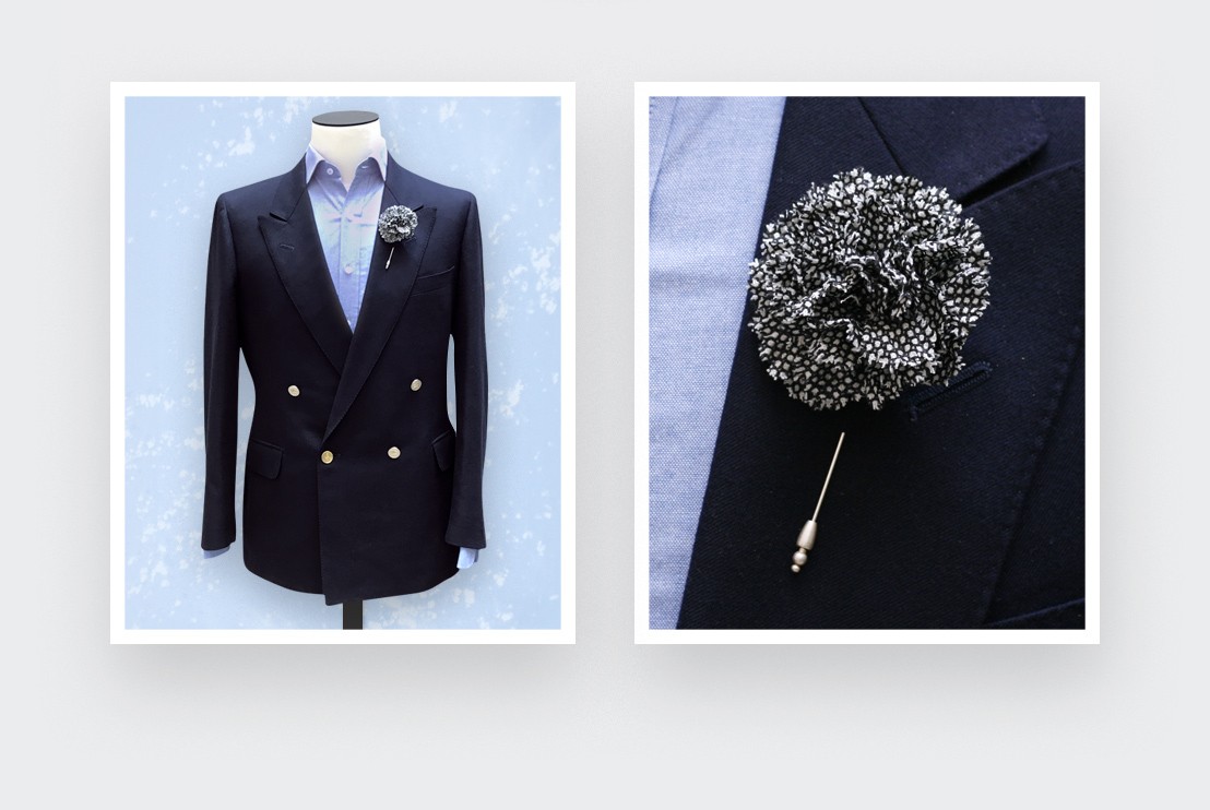 black and white caviar flower lapel pin - wool - cinabre paris