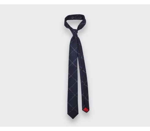 Navy Flannel windowspane tie - cinabre paris