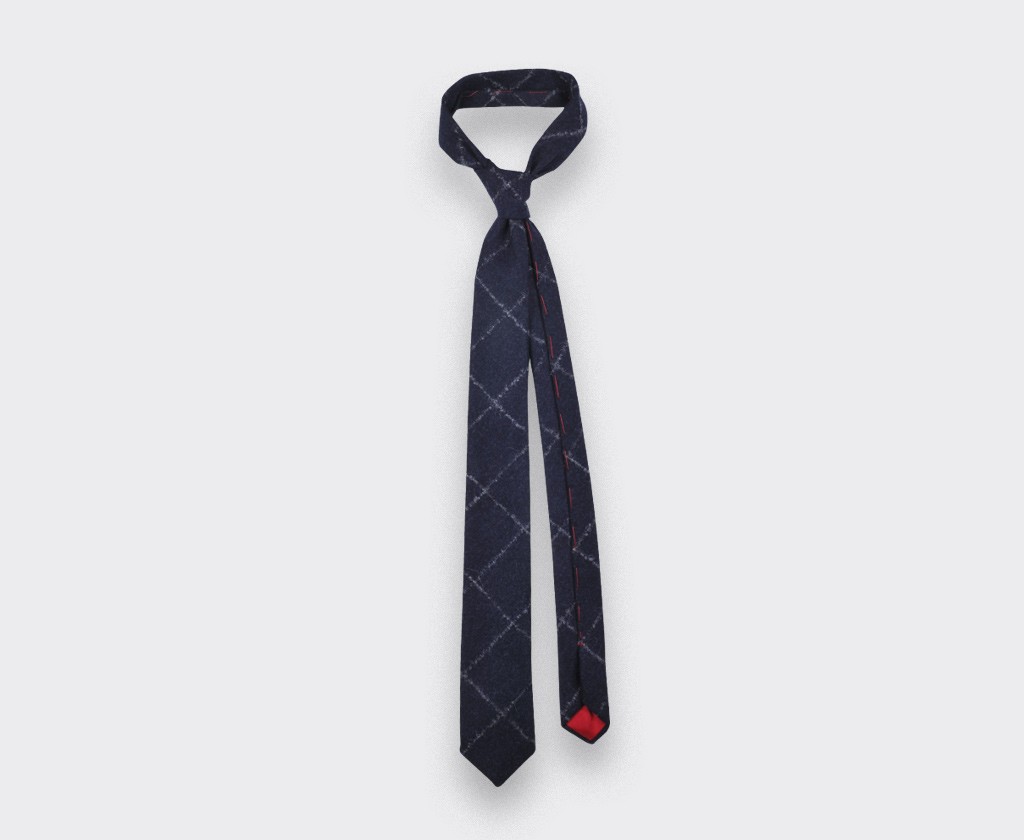 Navy Flannel windowspane tie - cinabre paris