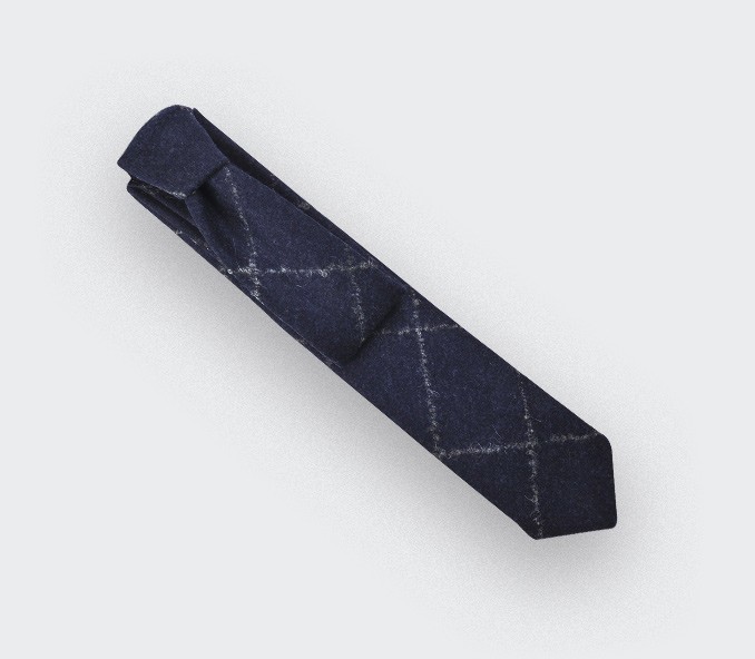 Navy Flannel windowspane tie - cinabre paris