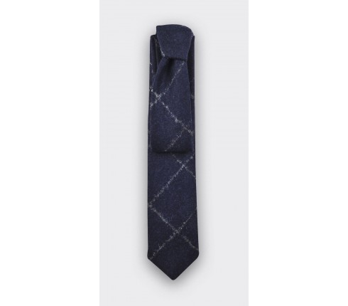 Navy Flannel windowspane tie - cinabre paris