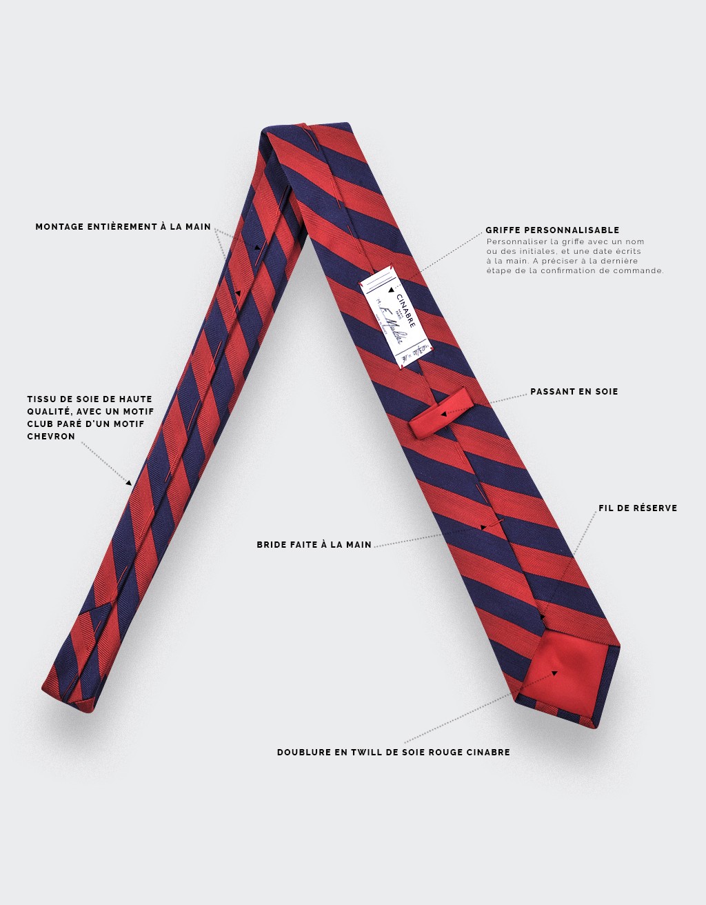 Red stripe herringbone tie - cinabre paris