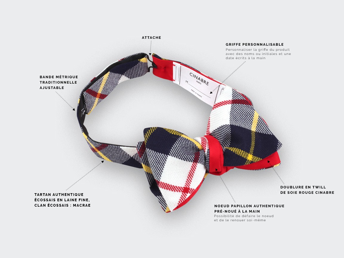 White Macrae tartan bow tie - cinabre paris