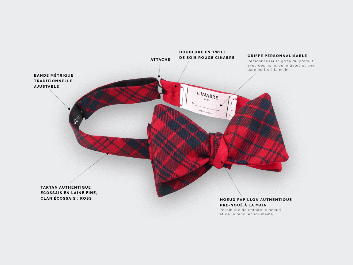 Noeud papillon tartan rouge ross - cinabre paris